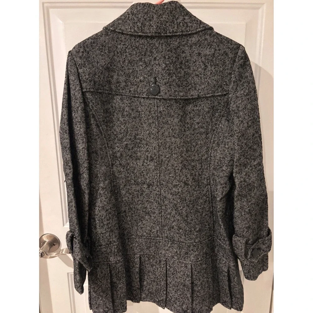 Guess Tweed‎ Double Breasted Peplum Coat Women's XL Black White Textured Button